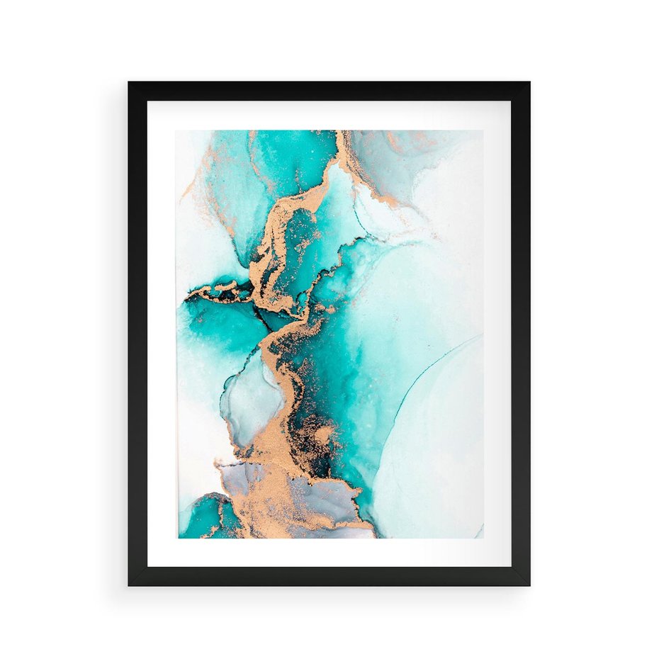 Plakat w ramie 40x50 - Elegancja i Subtelność - marmur, złoto - rama czarna