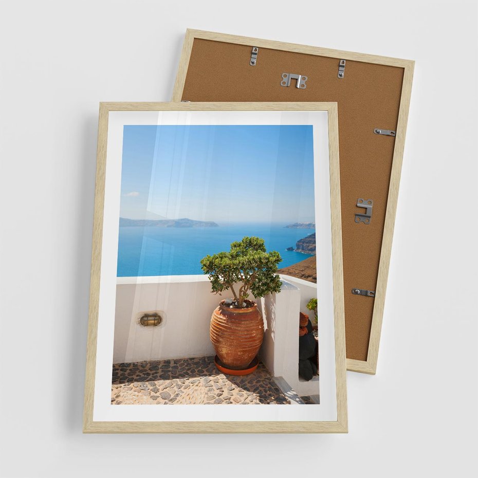Plakat w ramie 50x70 - Santorini - oaza greckiej wyspy - Santorini, grecka - rama drewno