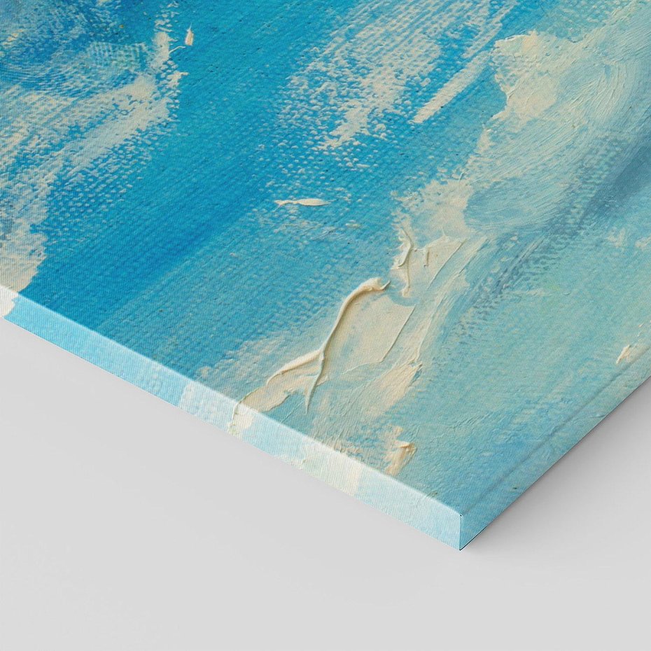 Obraz na płótnie 140x70 - Oddechy niebiańskiej materii - olejny obraz, smugi farby przypominają obłoki na błękitnym niebie