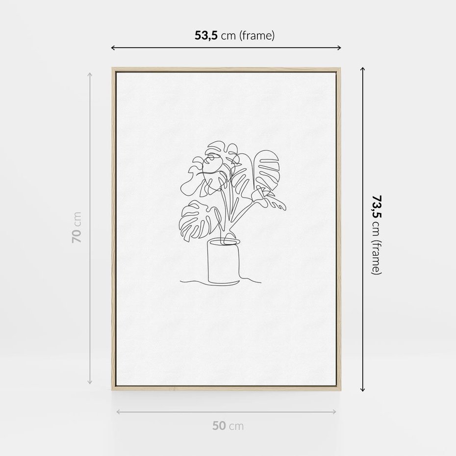 Obraz w ramie 50x70 - Tajemnicza Harmonia - sztuka one line, monstera - rama drewno