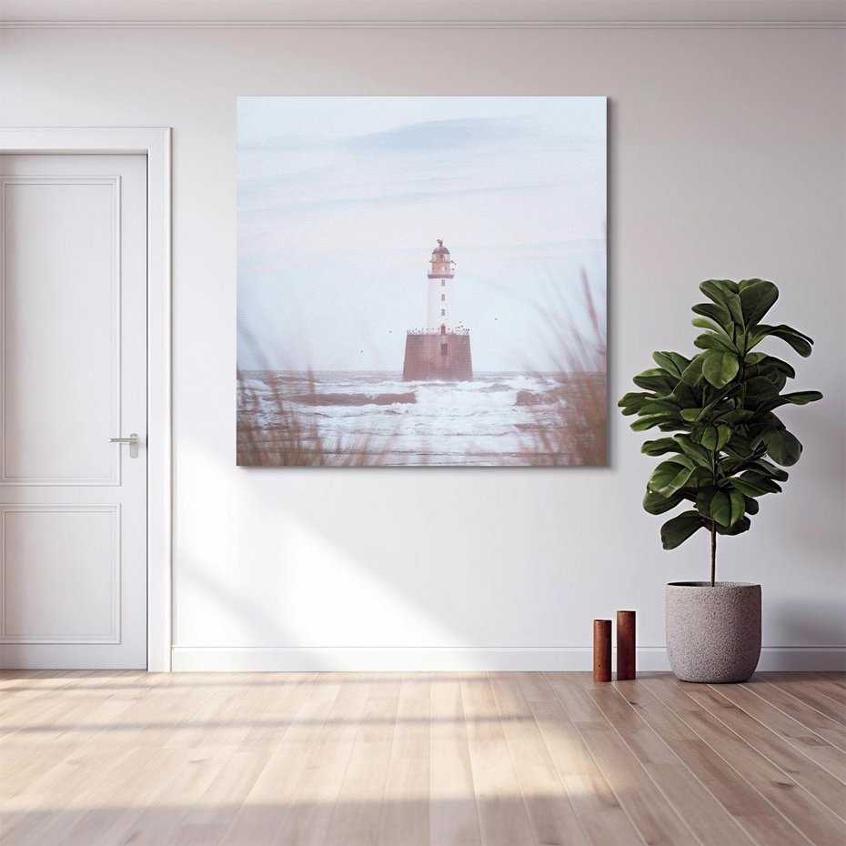 Obraz na płótnie 60x60 - Magiczna Aura - latarnia, mgła