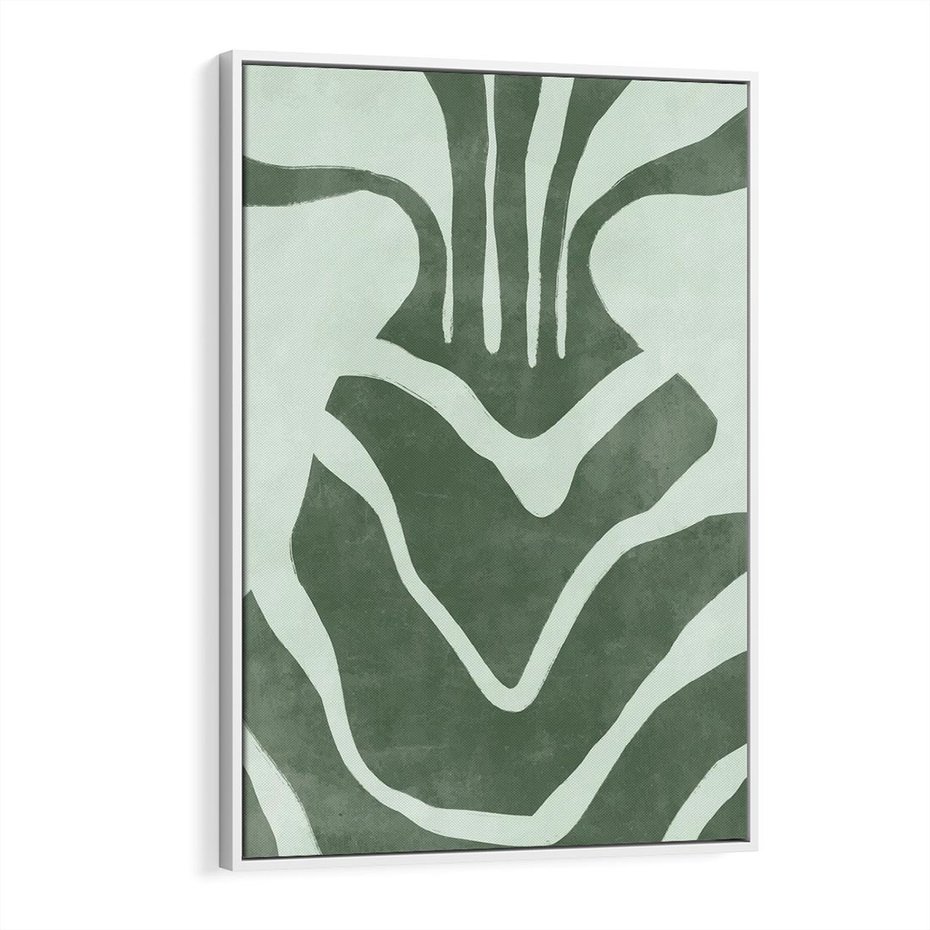 Obraz w ramie 50x70 - Zieleń Odpoczynku - zielony plakat, nieregularne splątane linie - rama biała