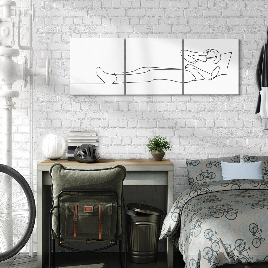 Obraz na płótnie 90x30 - Postać na Łóżku - one line art, szkic