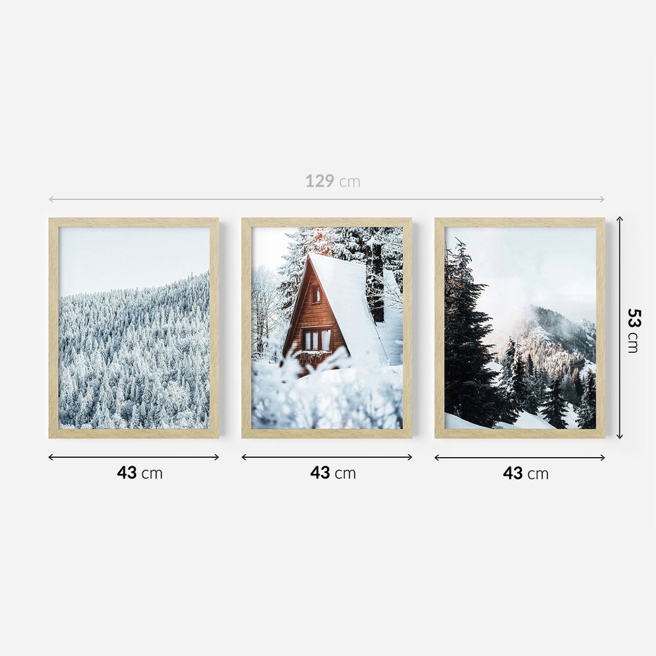 Zestaw obrazy w ramie 40x50 galeria - Zima, górski, domek, śnieg - rama drewno
