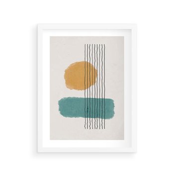 Plakat w ramie 30x40 - Wibracje Barw - abstrakcyjne akwarelowe plamy, nieregularne kreski - rama biała