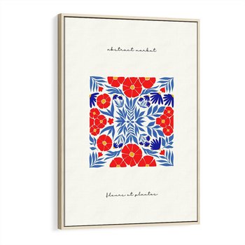 Obraz w ramie 80x120 - Tajemnicza Droga - nowoczesna kwiatowa kompozycja, czerwony i niebieski - rama drewno