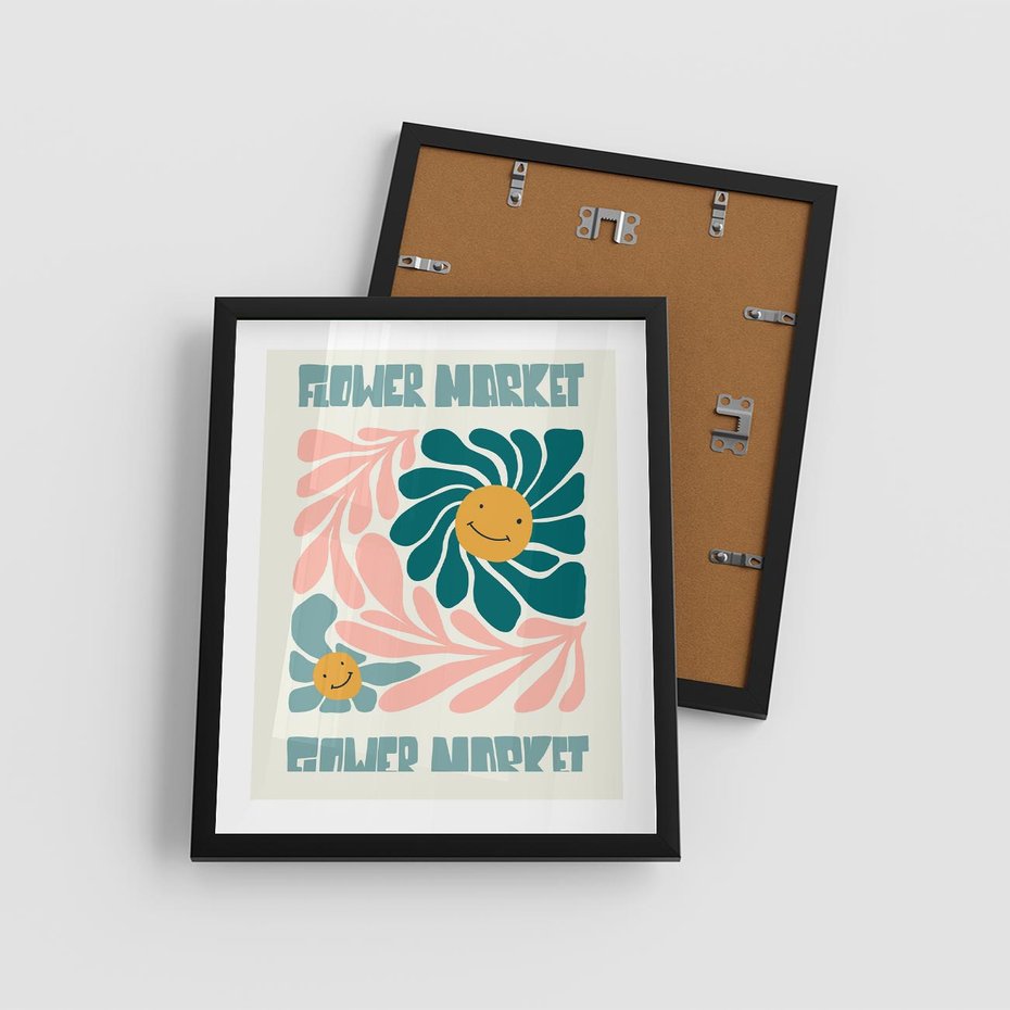 Plakat w ramie 40x50 - Harmonia płatków kwiatów - kwiatowa retro kompozycja, pastelowe kolory - rama czarna