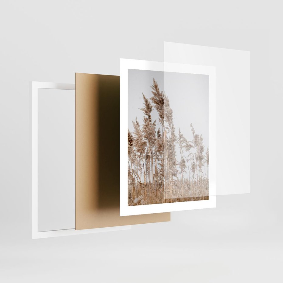 Plakat w ramie 40x50 - Boho Urok - trawy, pampas - rama biała