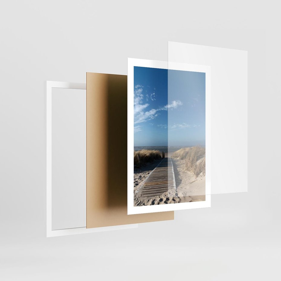 Plakat w ramie 50x70 - Boho na Plaży - plaża, pomost - rama biała