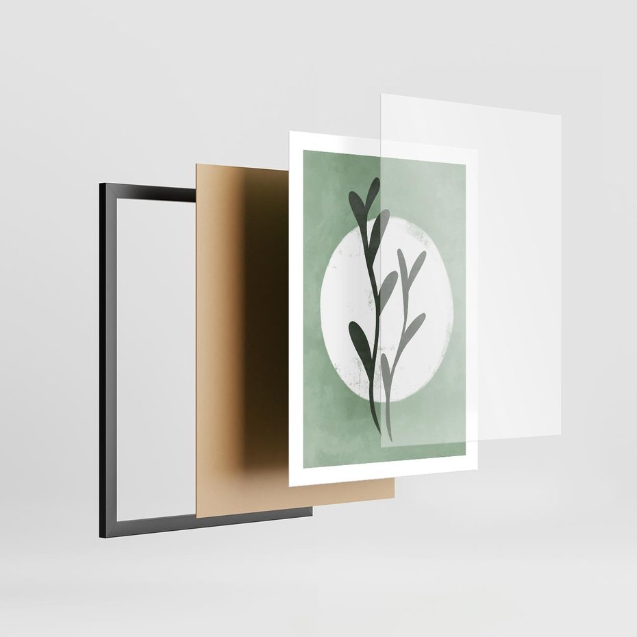 Plakat w ramie 50x70 - Kształty Zielonego Ukojenia - zielony plakat, roślinne motywy - rama czarna
