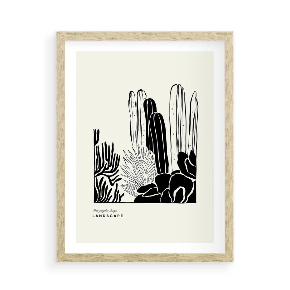 Plakat w ramie 50x70 - Boho Oaza - kaktusy, rośliny - rama drewno