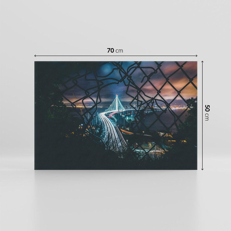 Obraz na płótnie 70x50 - Most nocą - Światła i refleksy - most, światła