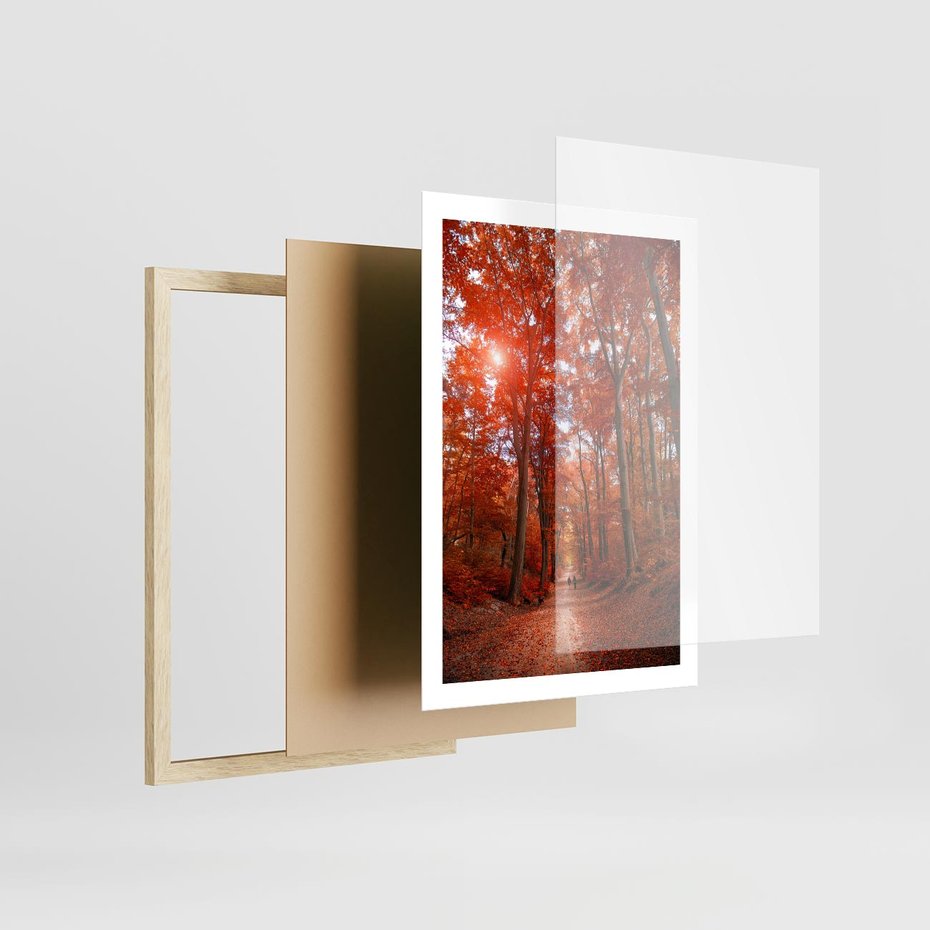 Plakat w ramie 50x70 - Magia jesiennego lasu - las, jesień - rama drewno