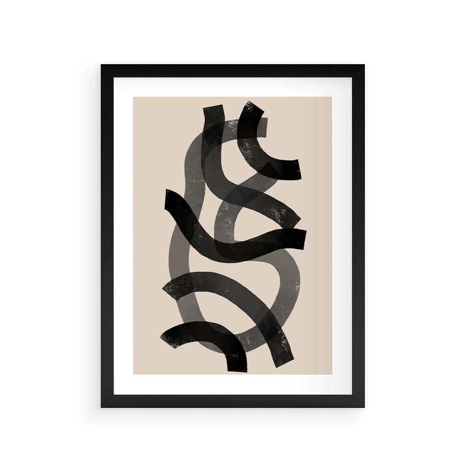 Plakat w ramie 30x40 - Strukturalne Odbicia Innowacji - zaplątane minimalistyczne linie, na bezowym tle - rama czarna