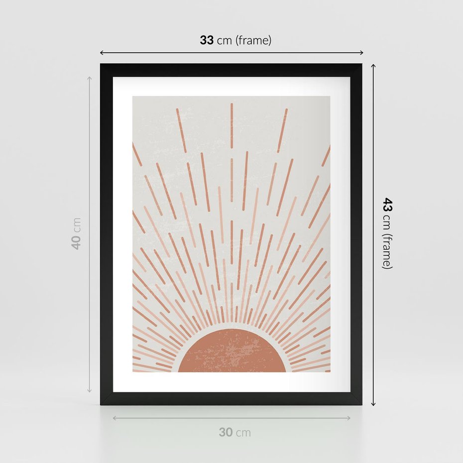 Plakat w ramie 30x40 - Słońce w Stylu Boho - słońce, grafika boho - rama czarna