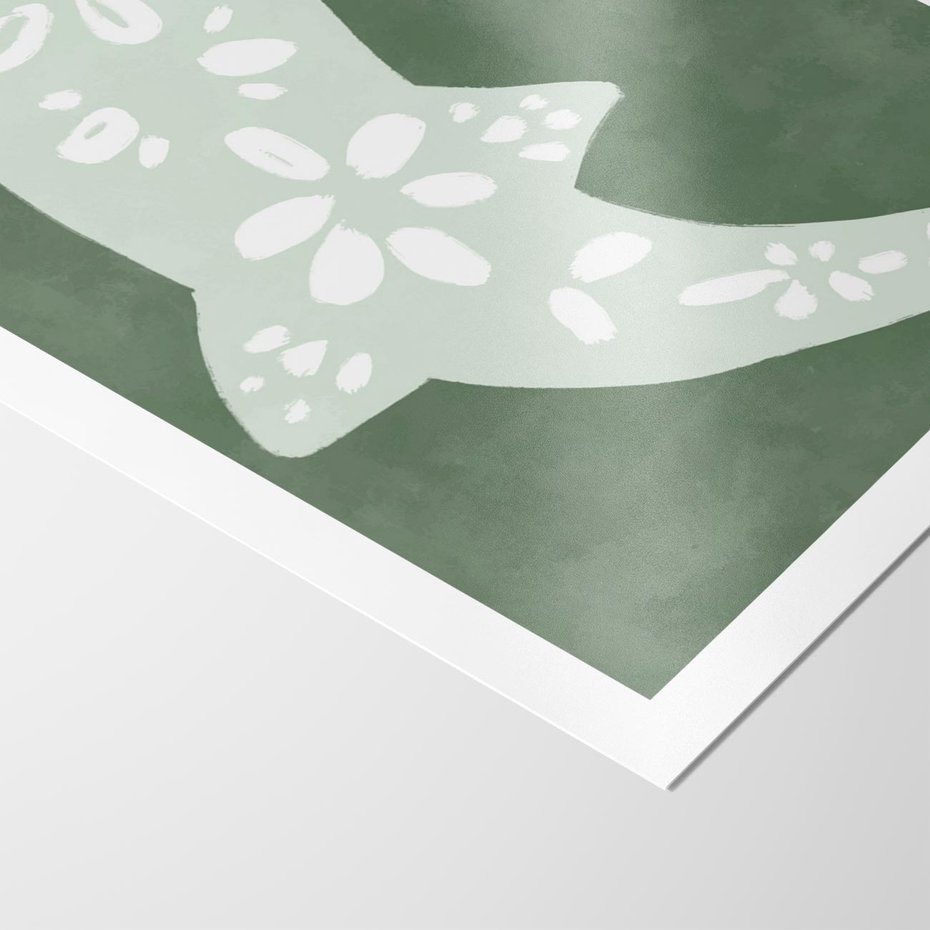 Plakat bez ramy 21x30 - Migotliwe Wibracje Zieleni - zielony plakat, abstrakcja przypominająca rybę