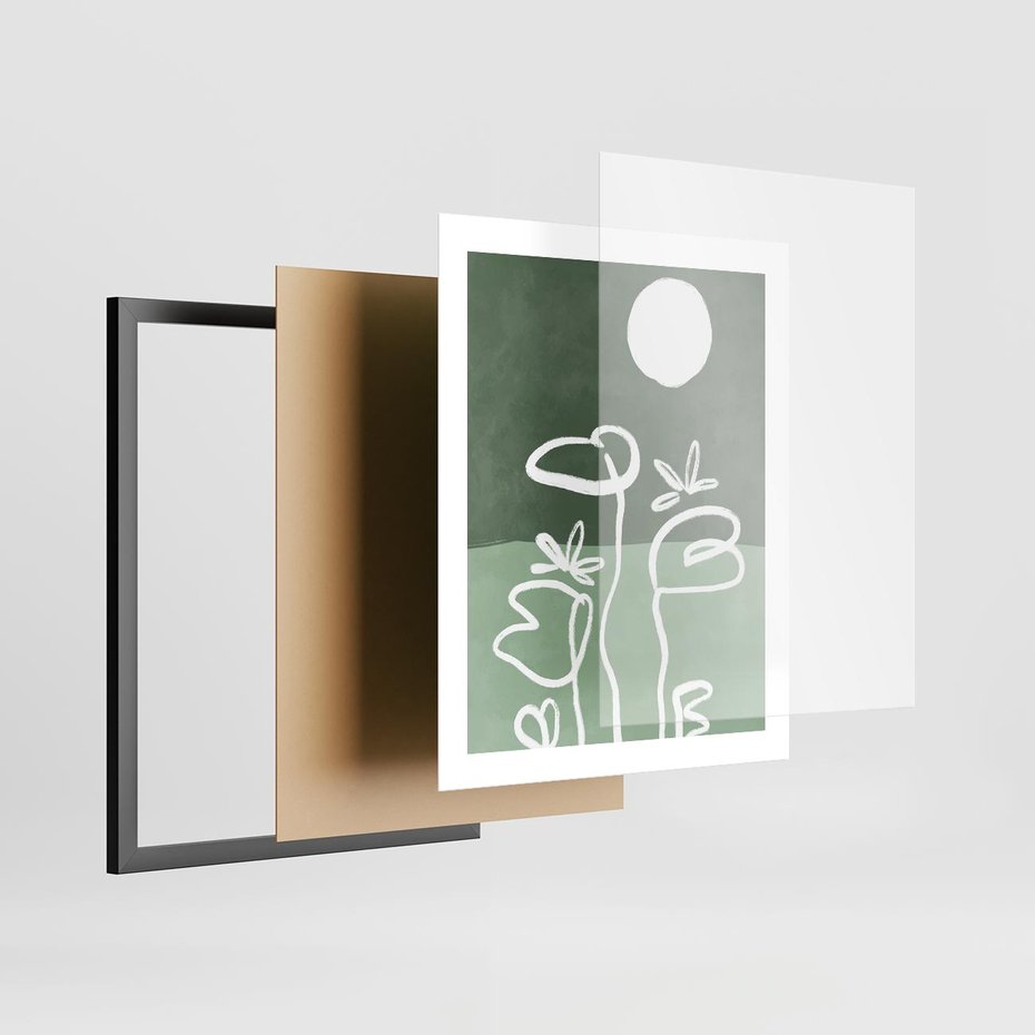 Plakat w ramie 40x50 - Wibracje Naturalnej Równowagi - zielony plakat, roślinne inspiracje - rama czarna