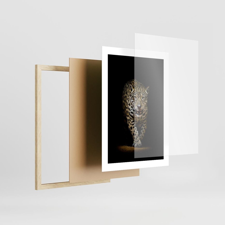 Plakat w ramie 30x40 - Elegancja lamparta - lampart, pantera - rama drewno