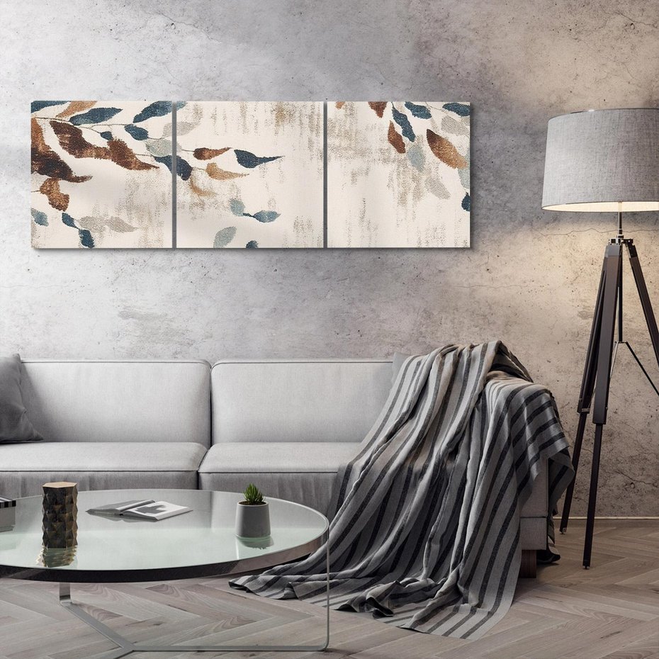 Obraz na płótnie 90x30 - Refleksje liściowych barw - abstrakcyjne kształty, przypominają liście