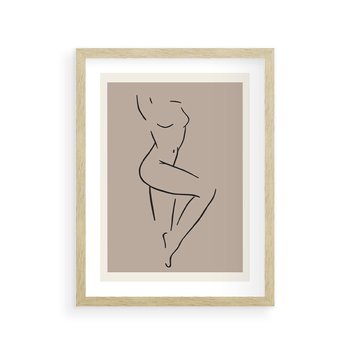 Plakat w ramie 40x50 - Zanikająca Wyobraźnia - mnimalistyczny akt, beżowa tonacja - rama drewno