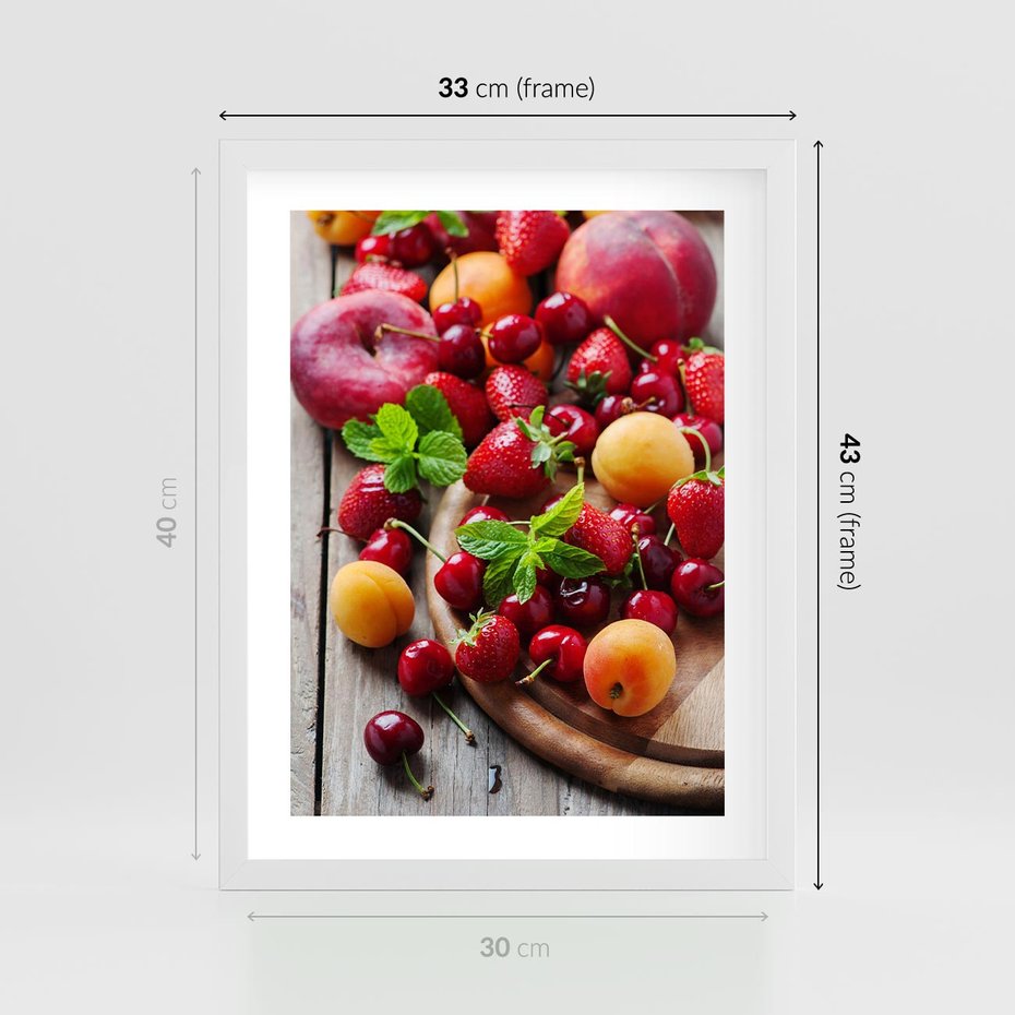 Plakat w ramie 30x40 - Owoce w restauracji artystycznie - owoce, restauracja - rama biała
