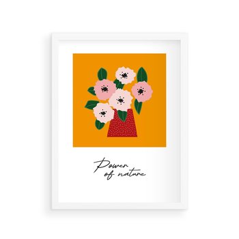 Plakat w ramie 30x40 - Abstrakcyjna Kreska - kwiaty w wazonie, abstrakcja - rama biała