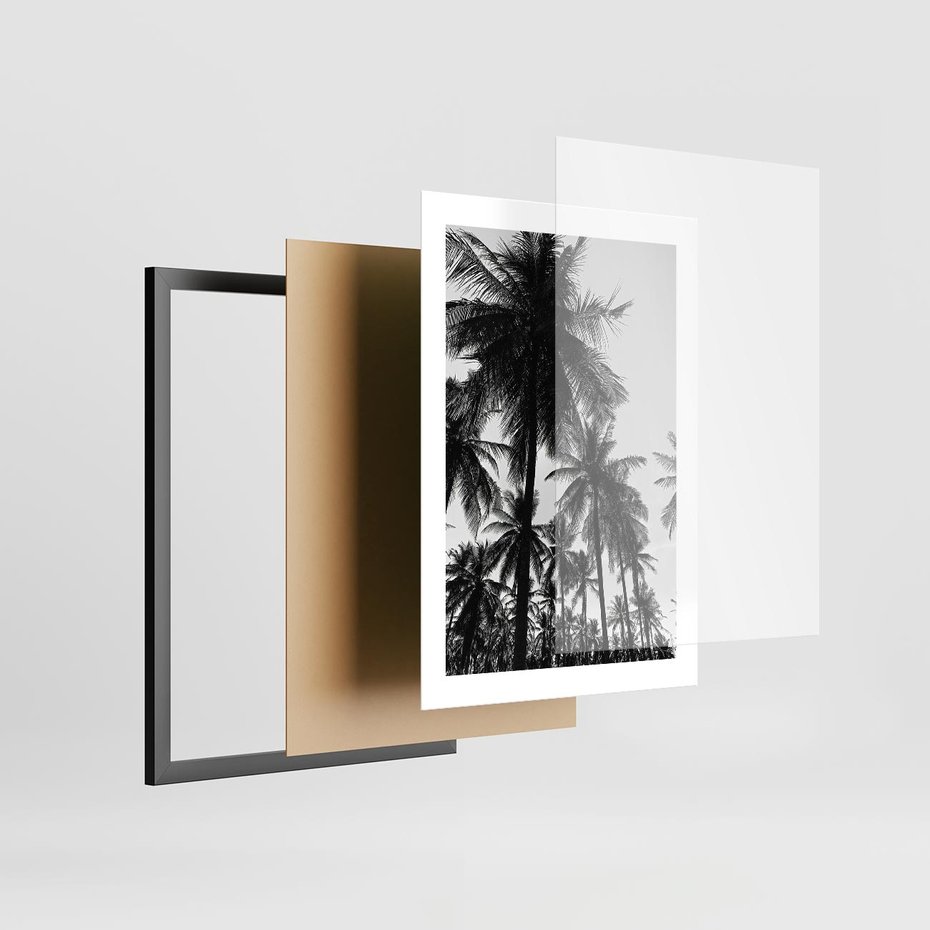 Plakat w ramie 30x40 - Mono Tropiki - palmy, drzewa palmowe - rama czarna