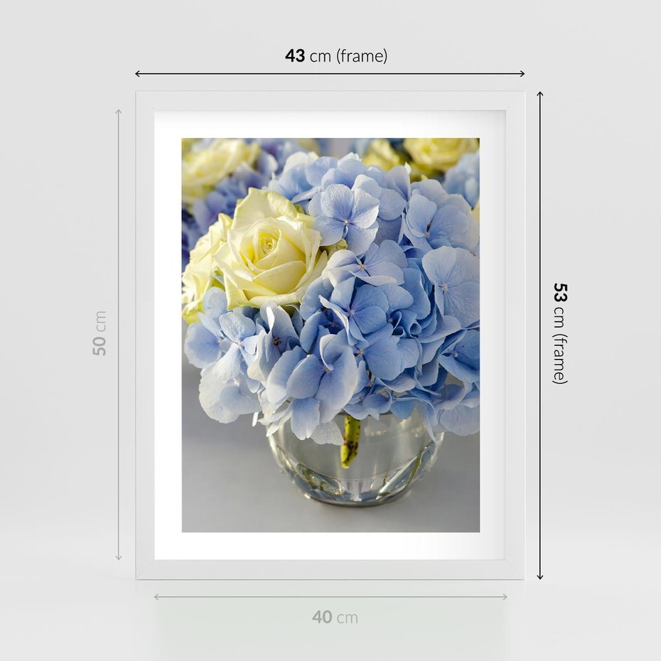 Plakat w ramie 40x50 - Różany Bukiet - bukiet, kwiaty - rama biała