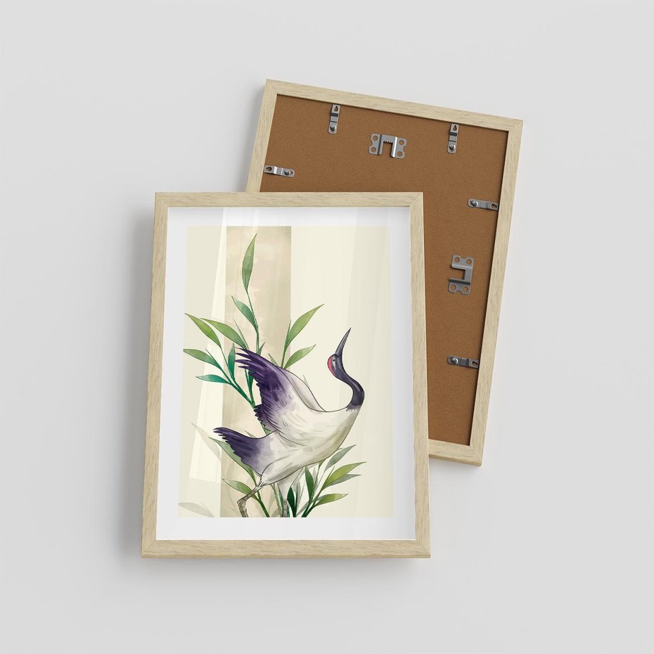 Plakat w ramie 30x40 - Migocące Ptaki - japońska sztuka, ptak - rama drewno