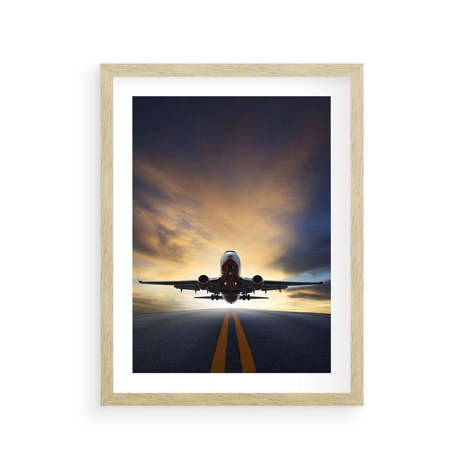 Plakat w ramie 30x40 - Podróż samolotem w pejzaż - samolot, podróż - rama drewno