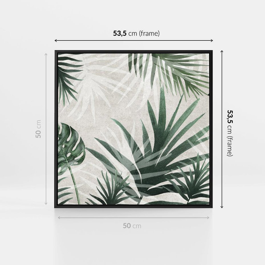 Obraz w ramie 50x50 - Tropikalne Akwarele - tropikalne liście, akwarela - rama czarna