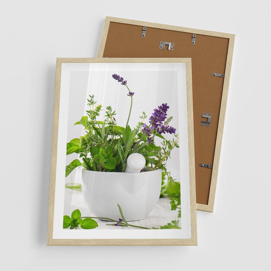 Plakat w ramie 50x70 - Kwiaty i zioła w restauracji - kwiaty, zioła - rama drewno