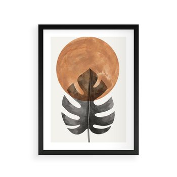 Plakat w ramie 40x50 - Natura a Sztuka - liść monstery, czarna grafika - rama czarna