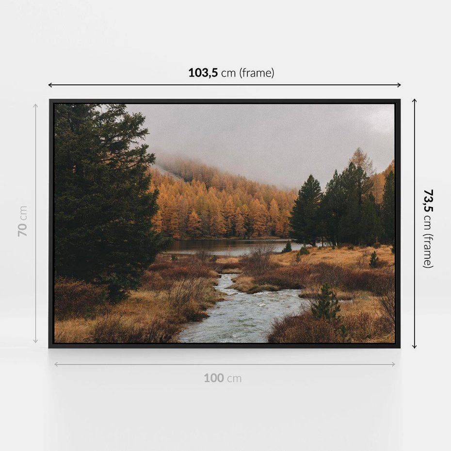 Obraz w ramie 100x70 - W Górskiej Dolinie - artystyczna fotografia, las - rama czarna