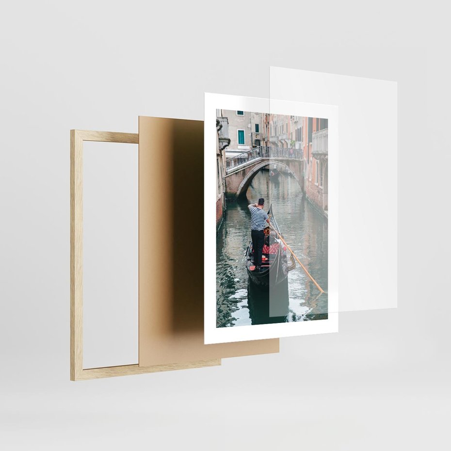 Plakat w ramie 30x40 - Kanały Wenecji - gondola, Wenecja - rama drewno