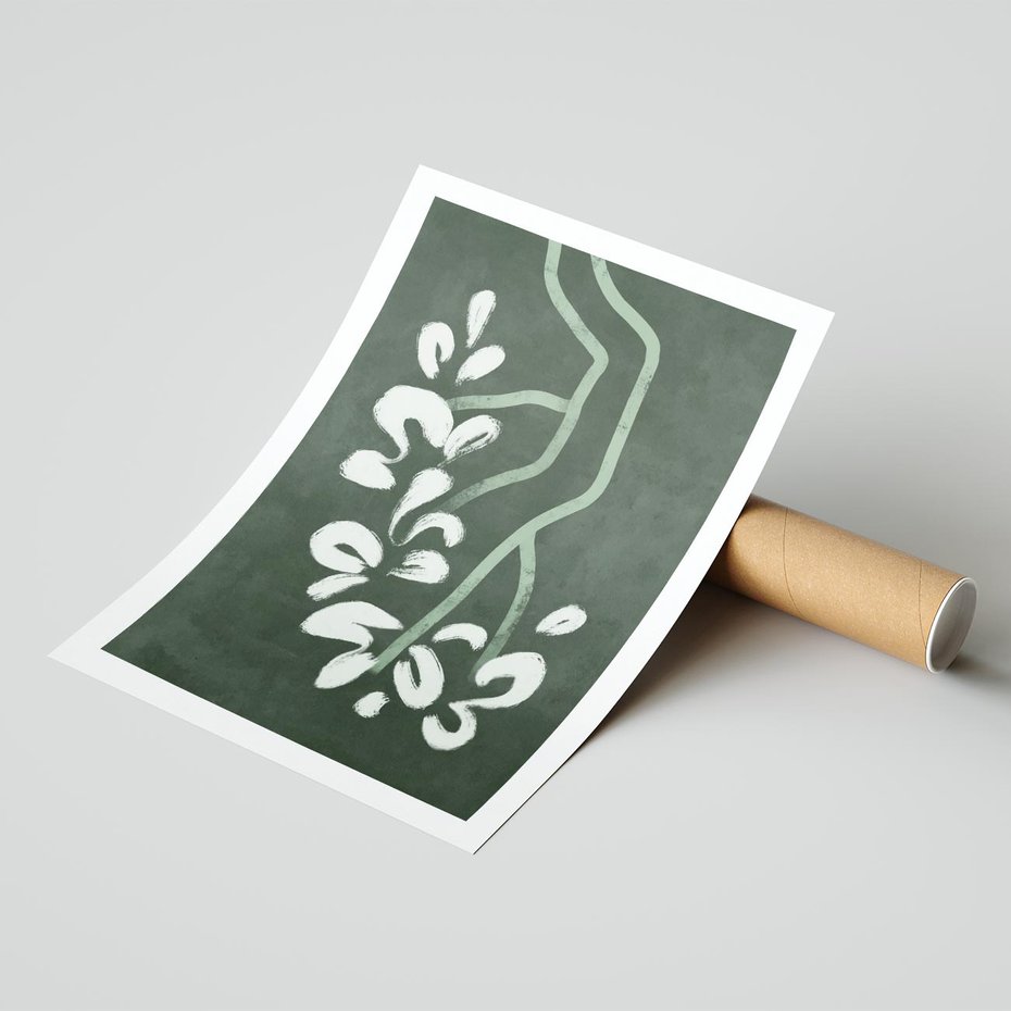 Plakat bez ramy 40x50 - Rozkwitające Zielone Gałęzie - abstrakcyjne delikatne zielone linie, podobne do gałęzi kwiatów