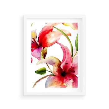 Plakat w ramie 50x70 - Kwiaty w akwareli - delikatne piękno - kwiaty, akwarela - rama biała