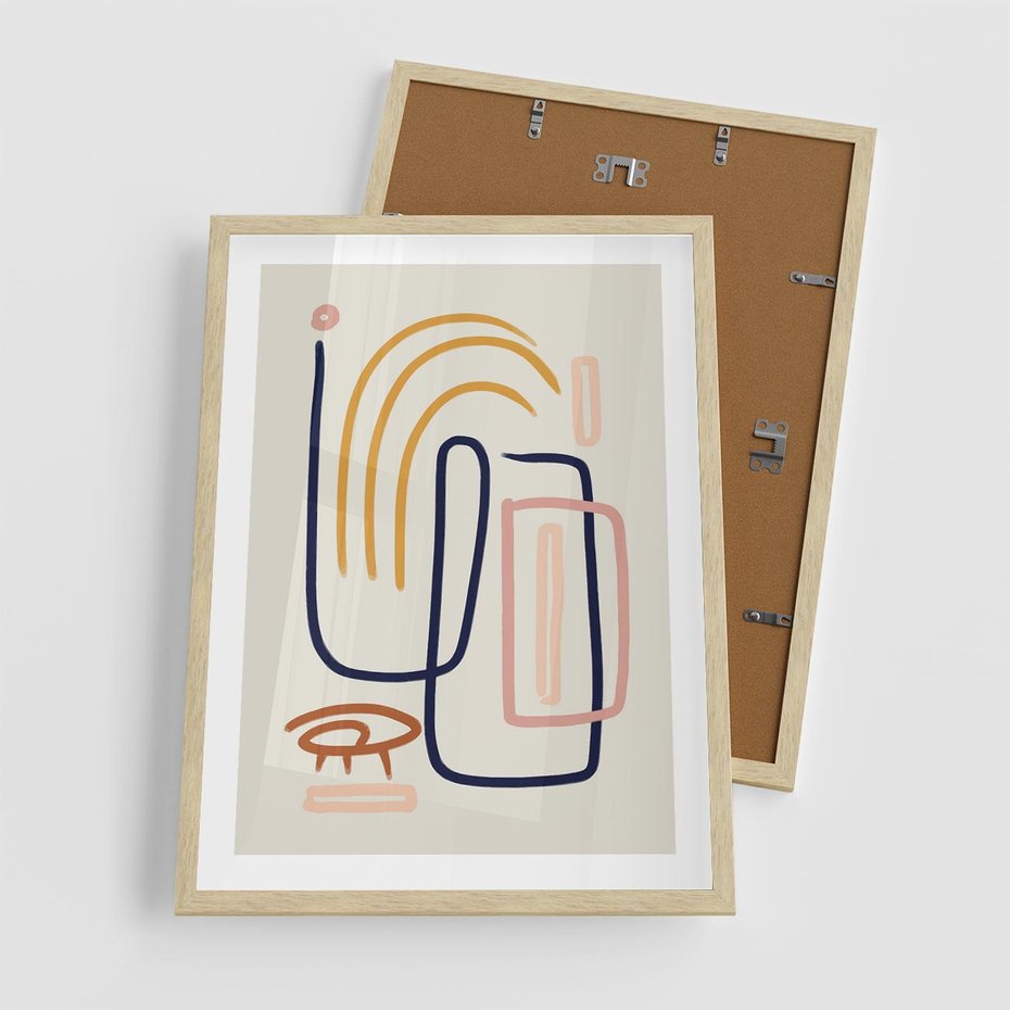 Plakat w ramie 50x70 - Abstrakcyjne Mrugnięcie - abstrakcja w stylu picasso, beżowe tło - rama drewno