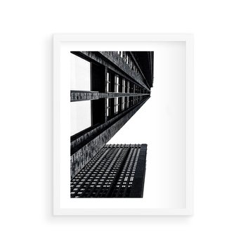 Plakat w ramie 30x40 - Geometryczna Asymetria - architektura, czarno białe zdjęcie - rama biała