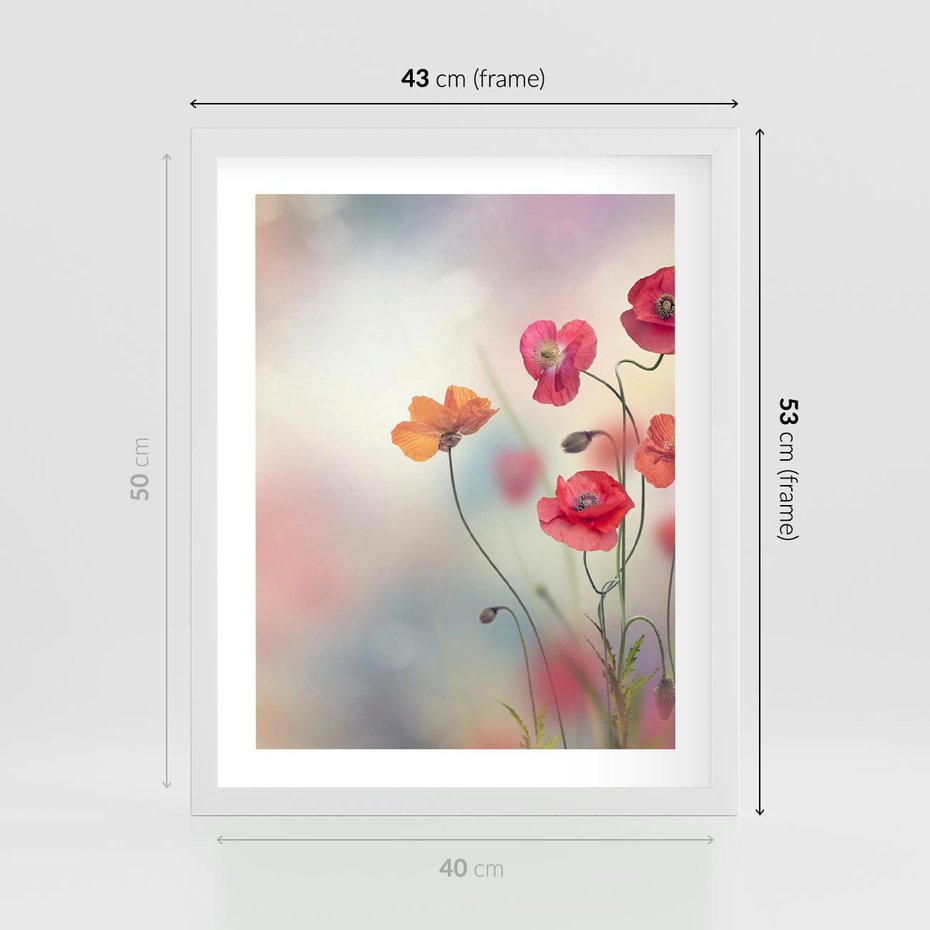 Plakat w ramie 40x50 - Urok natury - kwiaty, akwarela - rama biała