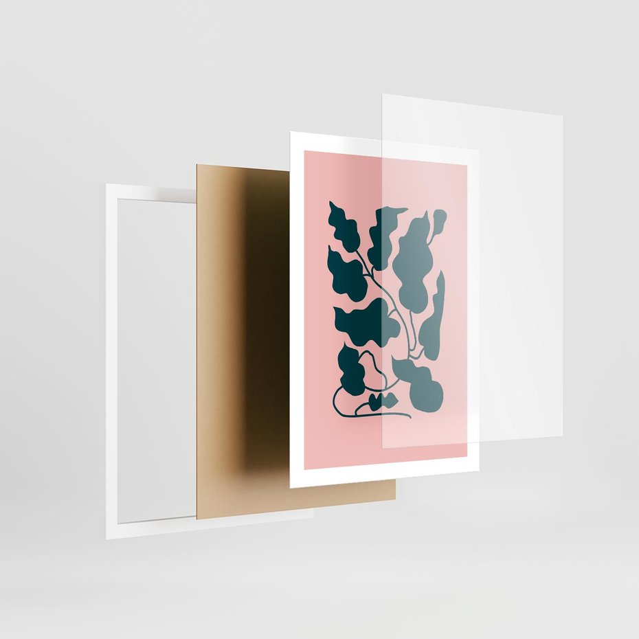 Plakat w ramie 50x70 - Kształty Nieznanego Świata - abstrakcyjne liście, boho styl - rama biała