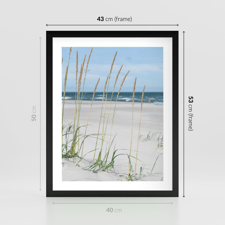 Plakat w ramie 40x50 - Przytulna Śródziemnomorska Trawa - plaża, trawy - rama czarna