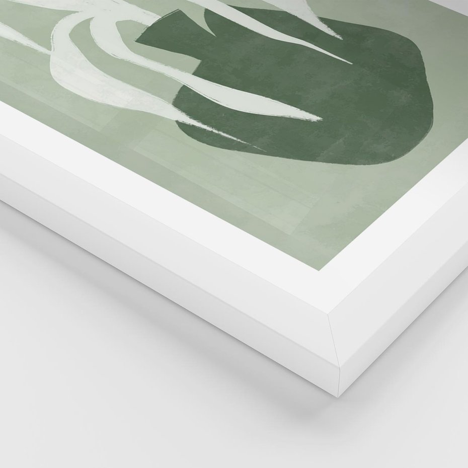 Plakat w ramie 40x50 - Zieleń Pulsującego Spokoju - zielona abstrakcja, zgaszona zieleń - rama biała
