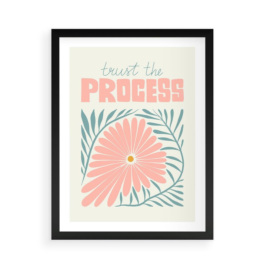 Plakat w ramie 50x70 - Symfonia Światła - typografia, pastelowa stokrotka - rama czarna