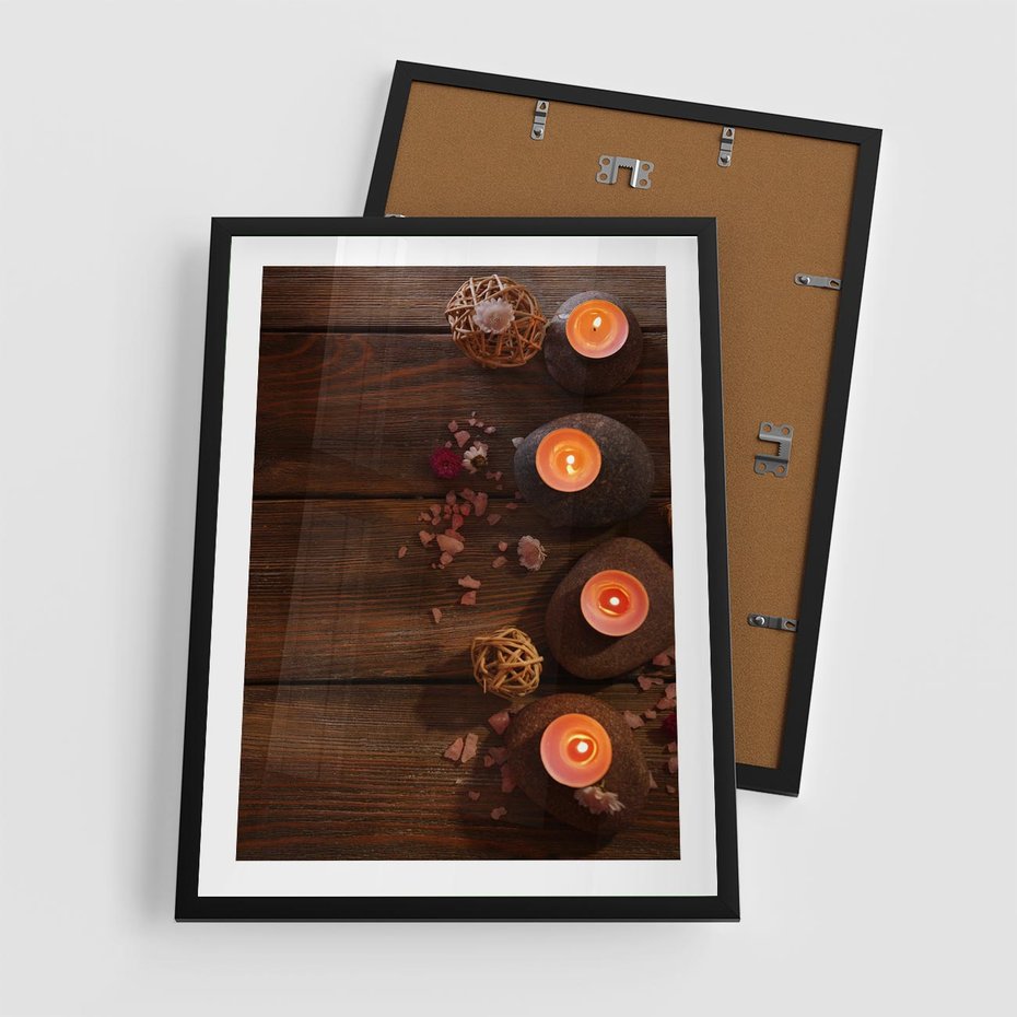 Plakat w ramie 50x70 - Relaksujące spa z pochodniami - spa, świece - rama czarna
