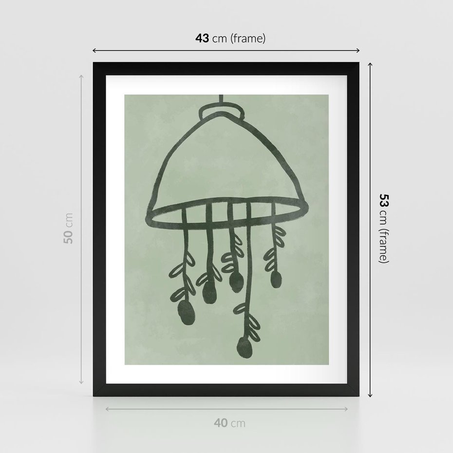 Plakat w ramie 40x50 - Zieleń Inspirującego Spokoju - plakat z abstrakcyjną zieloną lampą, skandynawski design - rama czarna