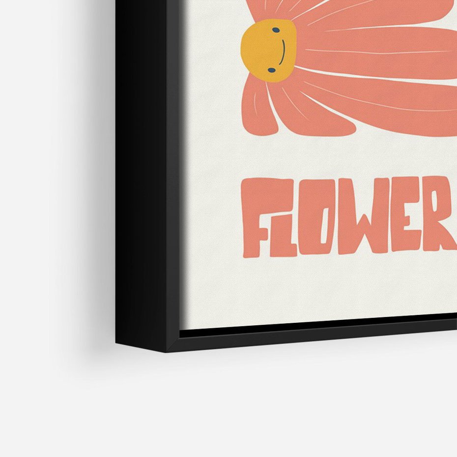 Obraz w ramie 50x70 - Retro Radość - typografia, wesołe kwiaty - rama czarna