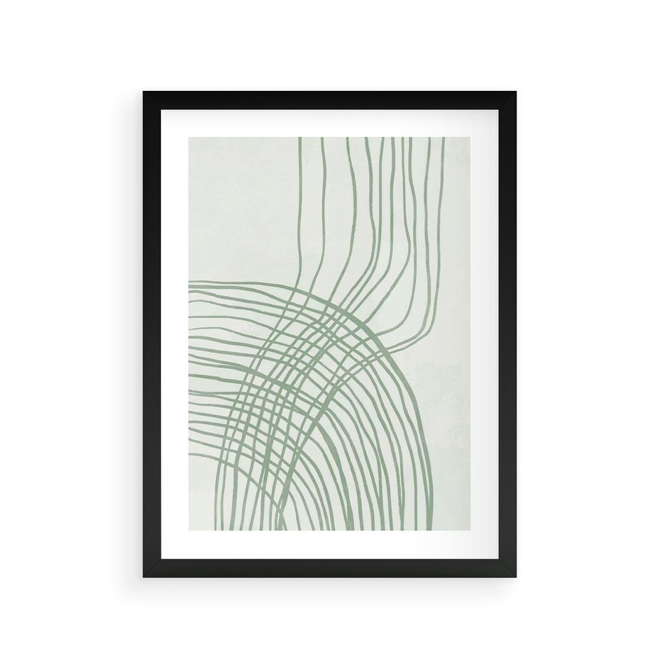 Plakat w ramie 30x40 - Migotliwa Spokojna Zieleń - zielony plakat, abstrakcyjne splątane linie - rama czarna