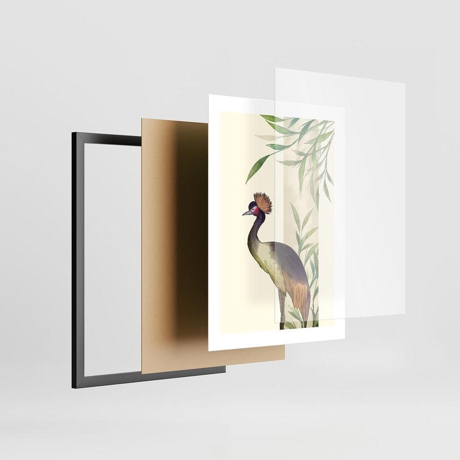 Plakat w ramie 30x40 - Kwiatowa Ekspresja - japońska sztuka, ptak - rama czarna
