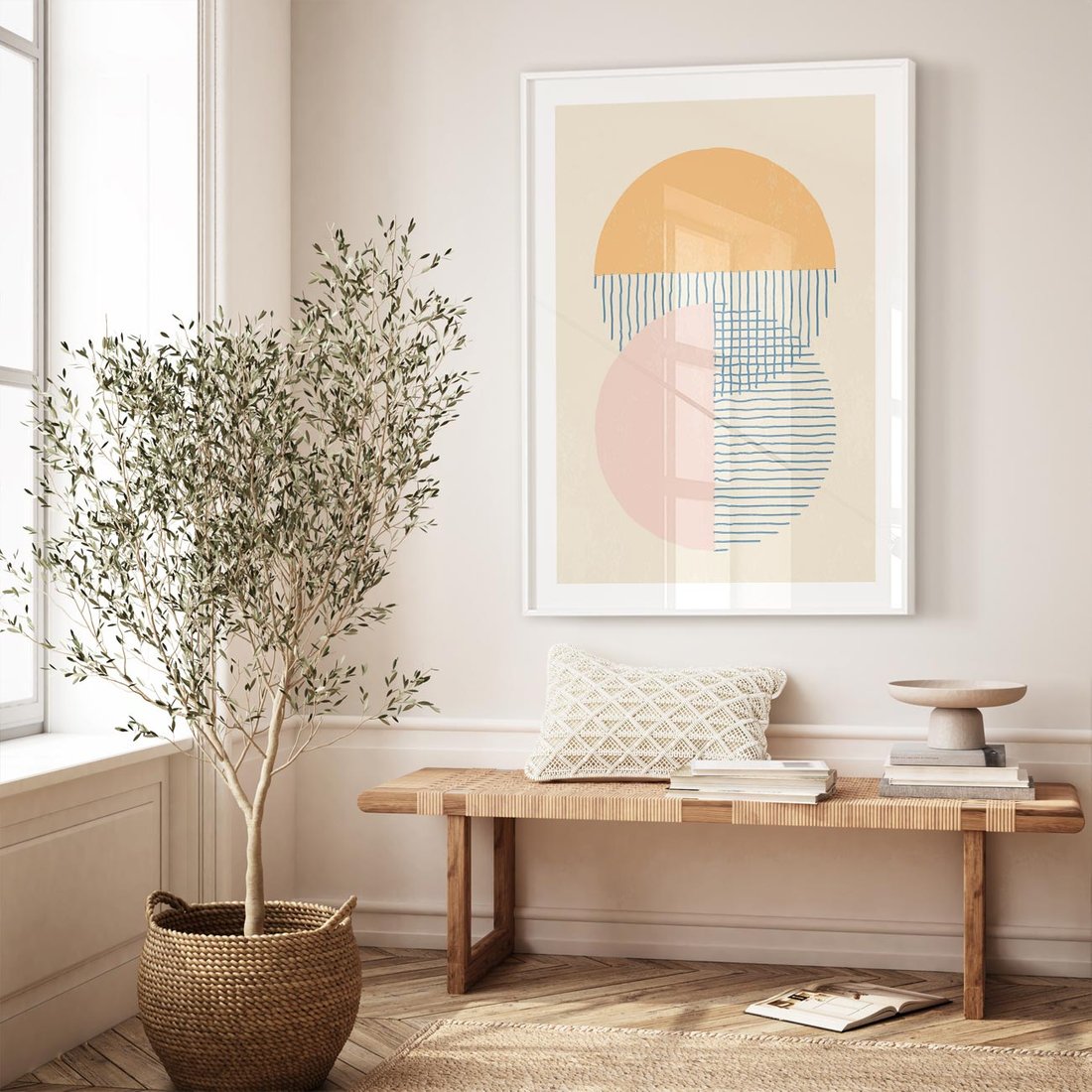 Plakat w ramie 50x70 - Migotliwe Wzory - geometryczne kształty, koła - rama biała